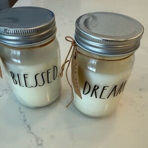 Rae Dunn candles pair in Mason Jars